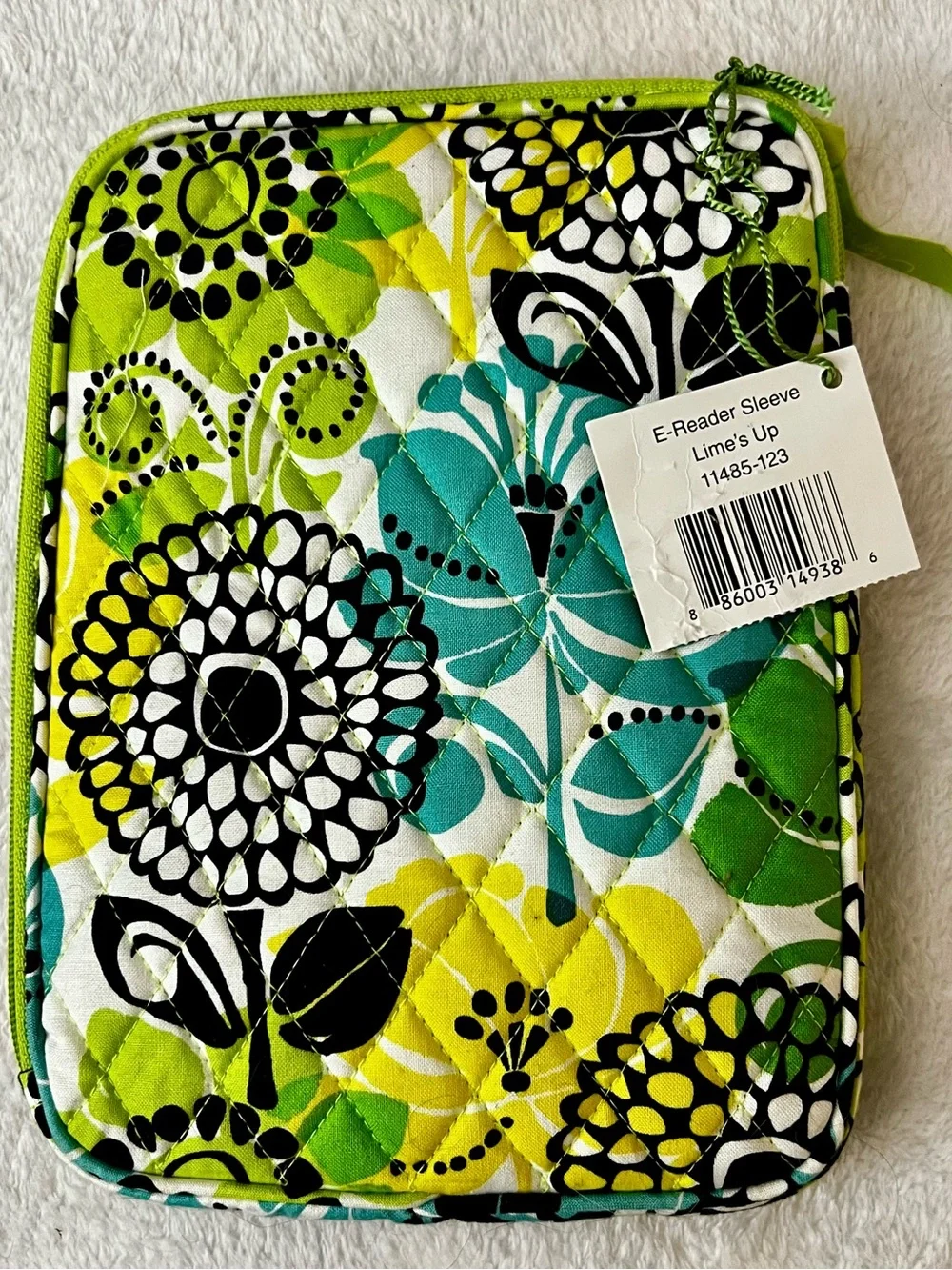Vera Bradley Quilted E-Reader Sleeve in Lime’s Up Pattern